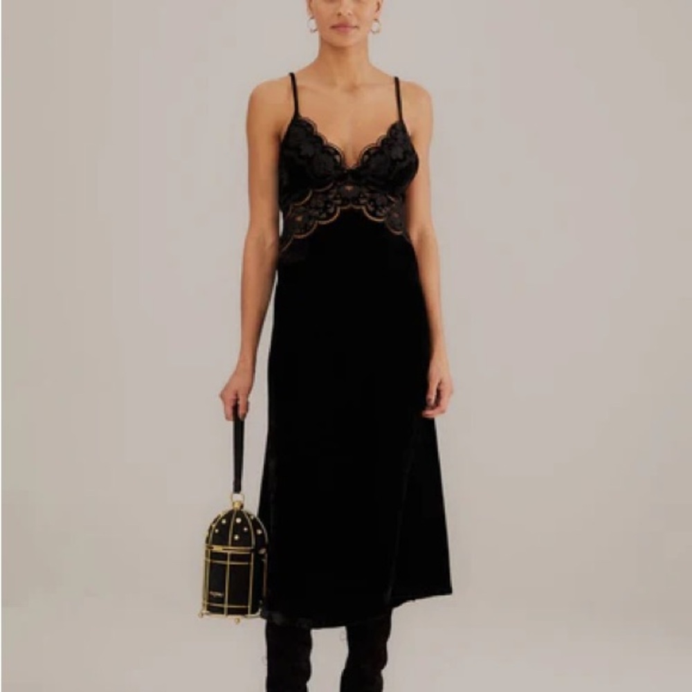 FARM Rio Black Lace Midi Dress